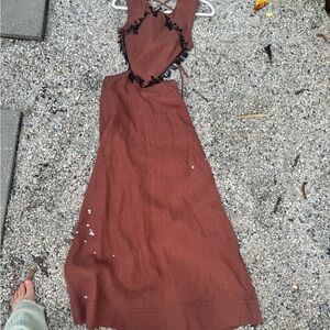 Ganni Orange Halter Sundress with Ruffled Tiers